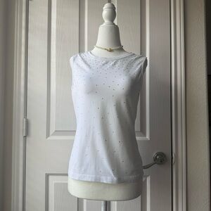 Talbots White Sleeveless Tank with Subtle Crystal Dots